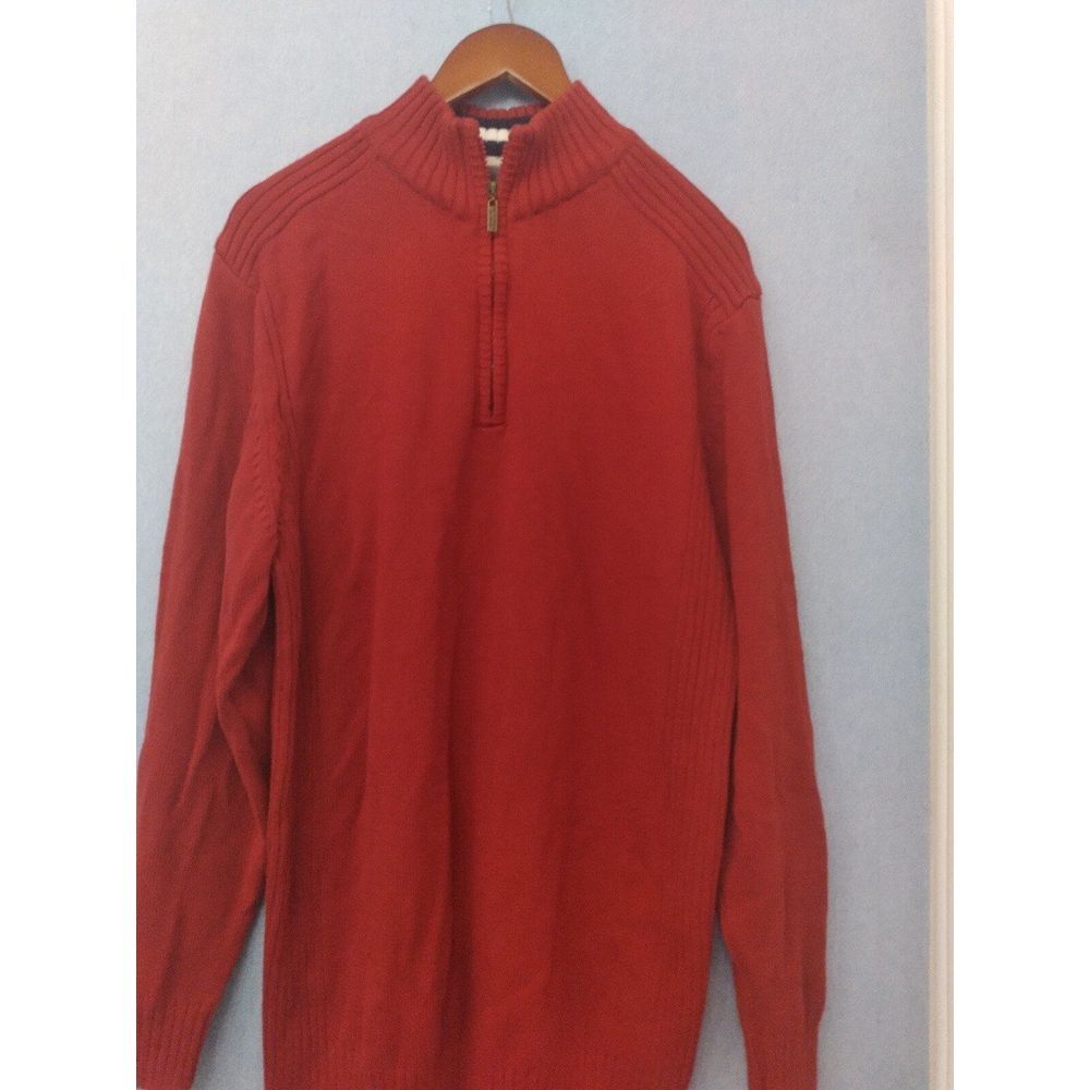 Quarter Zip Pullover Sweater Ribbed Knit‎ Casual Comfy Red